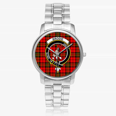 Scottish Brodie Clan Crest Tartan Folding Clasp Steel Quartz Watches Tartan Plaid Silver 1