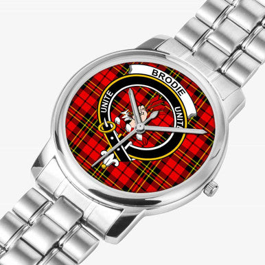 Scottish Brodie Clan Crest Tartan Folding Clasp Steel Quartz Watches Tartan Plaid Silver 2