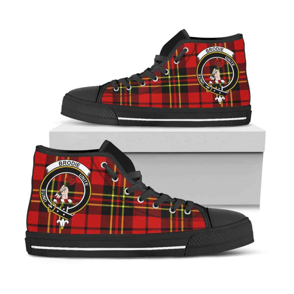 Scottish Brodie Clan Crest Tartan High Top Shoes Black Sole Tartan Plaid