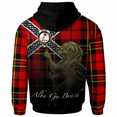 Scottish Brodie Clan Crest Tartan Hoodie - Scotland Lion Back Side Tartan Plaid