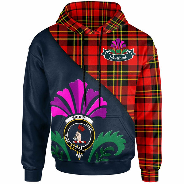 Scottish Brodie Clan Crest Tartan Hoodie - Scotland Thistle Style Front Side Tartan Plaid