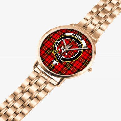 Scottish Brodie Clan Crest Tartan Instafamous Steel Quartz Watches Tartan Plaid Rose Gold 2