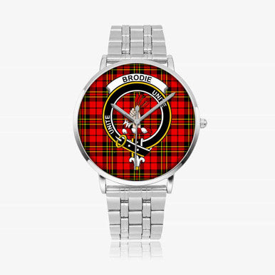 Scottish Brodie Clan Crest Tartan Instafamous Steel Quartz Watches Tartan Plaid Silver 1