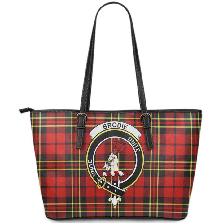 Scottish Brodie Clan Crest Tartan Leather Tote Tartan Plaid
