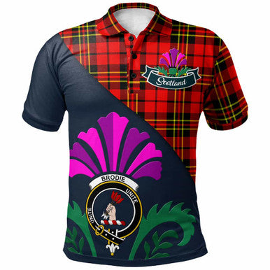 Scottish Brodie Clan Crest Tartan Polo Shirt - Scotland Thistle Style Front Side Tartan Plaid