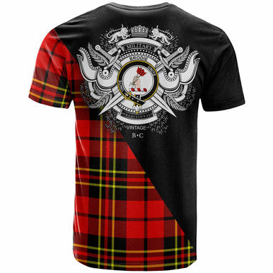 Scottish Brodie Clan Crest Tartan T-Shirt - Military Logo Back Side Tartan Plaid