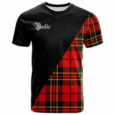 Scottish Brodie Clan Crest Tartan T-Shirt - Military Logo Front Side Tartan Plaid