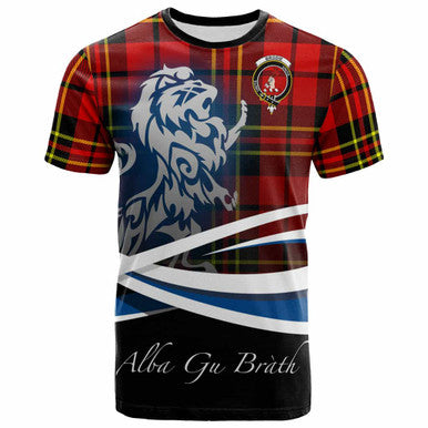 Scottish Brodie Clan Crest Tartan T-Shirt - Scotland Lion Front Side Tartan Plaid