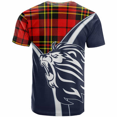 Scottish Brodie Clan Crest Tartan T-Shirt - Scottish Flag With Lion Back Side Tartan Plaid