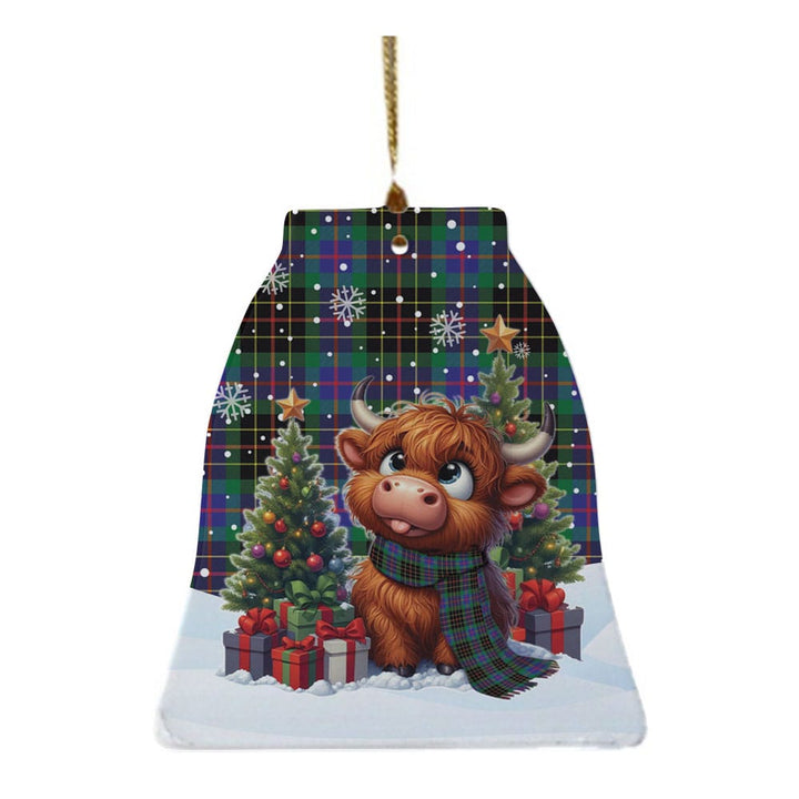 Scottish Brodie Hunting Modern Clan Tartan Ceramic Ornament Cute Highland Cow Christmas Bell Style Tartan Plaid