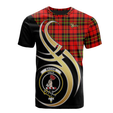 Scottish Brodie Modern Clan Crest Tartan T-Shirt Believe in Me Front Side Tartan Plaid