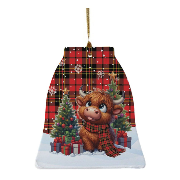 Scottish Brodie Modern Clan Tartan Ceramic Ornament Cute Highland Cow Christmas Bell Style Tartan Plaid