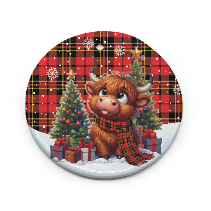 Scottish Brodie Modern Clan Tartan Ceramic Ornament Cute Highland Cow Christmas Circle Style Tartan Plaid