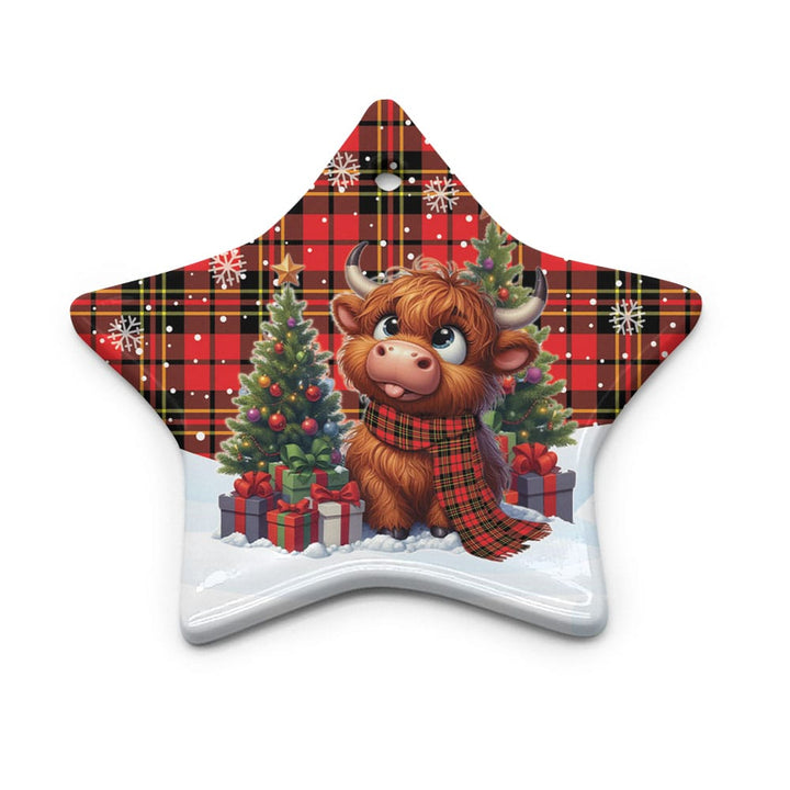 Scottish Brodie Modern Clan Tartan Ceramic Ornament Cute Highland Cow Christmas Star Style Tartan Plaid