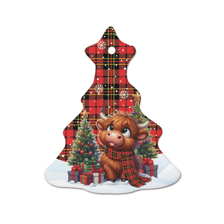 Scottish Brodie Modern Clan Tartan Ceramic Ornament Cute Highland Cow Christmas Tree Style Tartan Plaid
