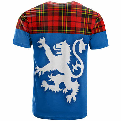 Scottish Brodie Modern Clan Tartan T-Shirt - Lion Rampant of Scotland With Flag Back Side Tartan Plaid