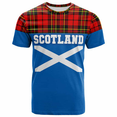Scottish Brodie Modern Clan Tartan T-Shirt - Lion Rampant of Scotland With Flag Front Side Tartan Plaid