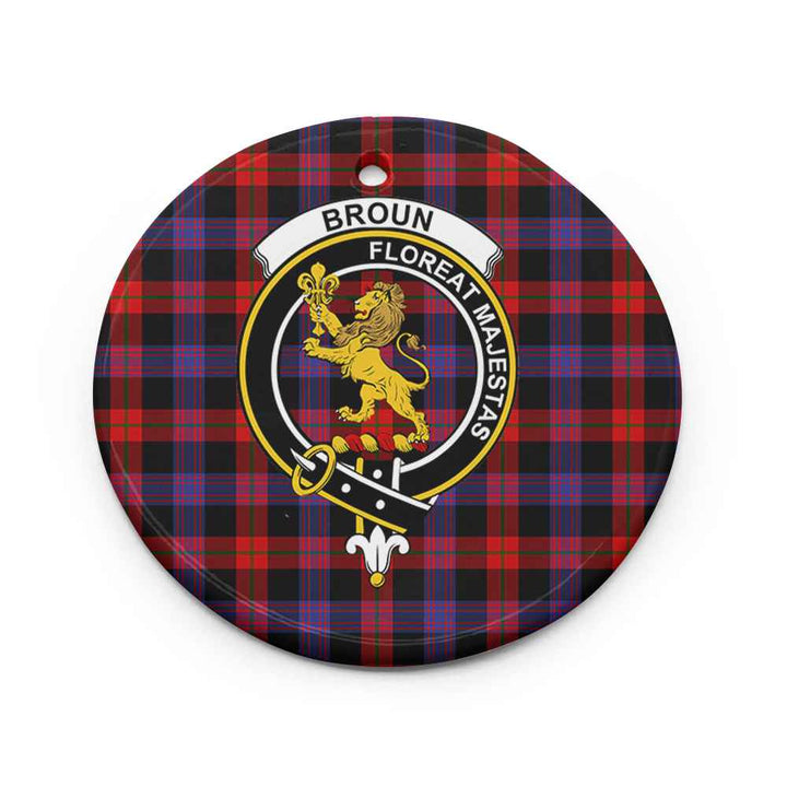 Scottish Broun Clan Crest Tartan Ceramic Ornament Circle Shape Tartan Plaid