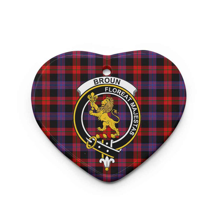 Scottish Broun Clan Crest Tartan Ceramic Ornament Heart Shape Tartan Plaid