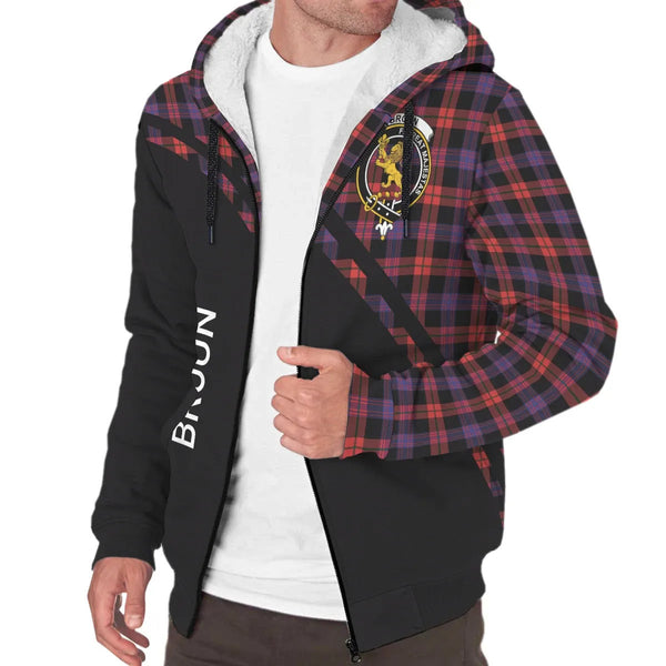Scottish Broun Clan Crest Tartan Curve Sherpa Hoodie