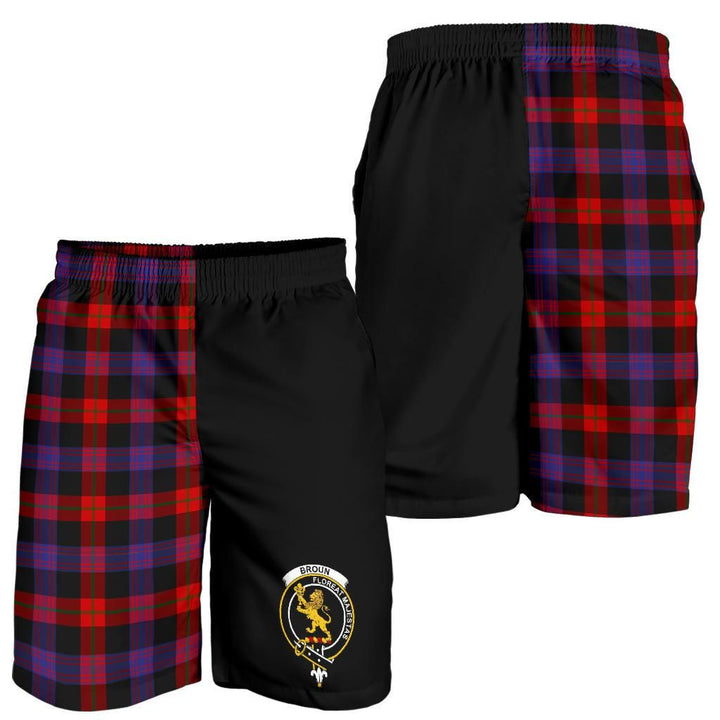 Scottish Broun Clan Crest Tartan Half of Me Men's Shorts