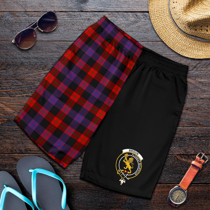 Scottish Broun Clan Crest Tartan Half of Me Men's Shorts