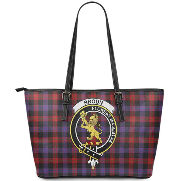 Scottish Broun Clan Crest Tartan Leather Tote Tartan Plaid