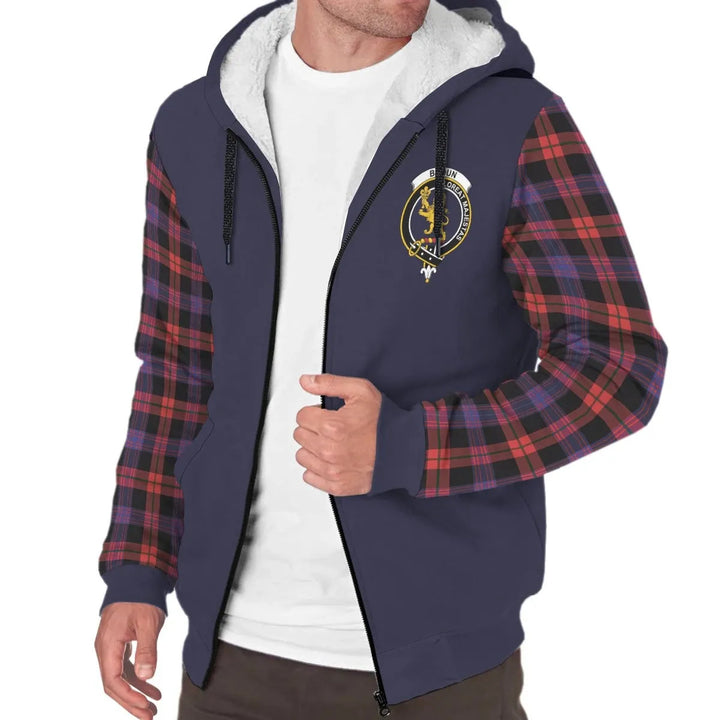 Scottish Broun Clan Crest Tartan Plaid Sleeve Sherpa Hoodie