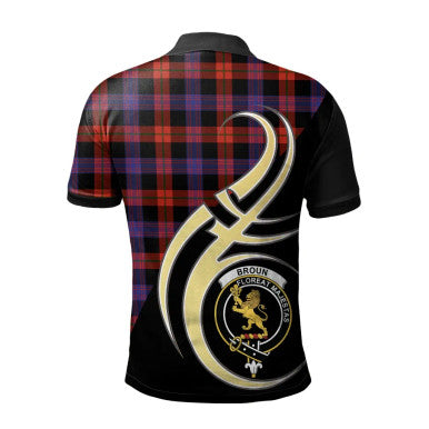 Scottish Broun Modern Clan Crest Tartan Polo Shirt Believe in Me Back Side Tartan Plaid