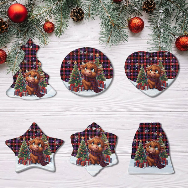 Scottish Brown Modern Clan Tartan Ceramic Ornament Cute Highland Cow Christmas All Style Tartan Plaid