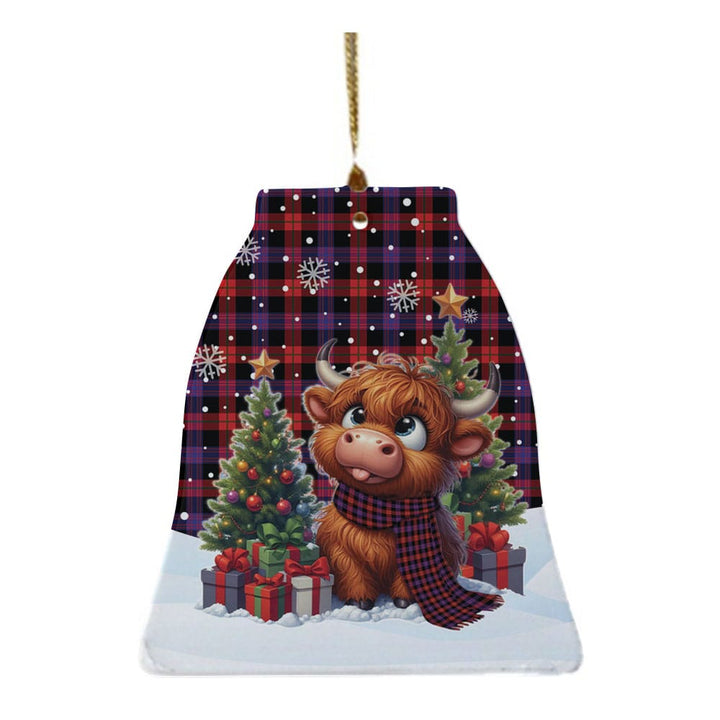 Scottish Brown Modern Clan Tartan Ceramic Ornament Cute Highland Cow Christmas Bell Style Tartan Plaid