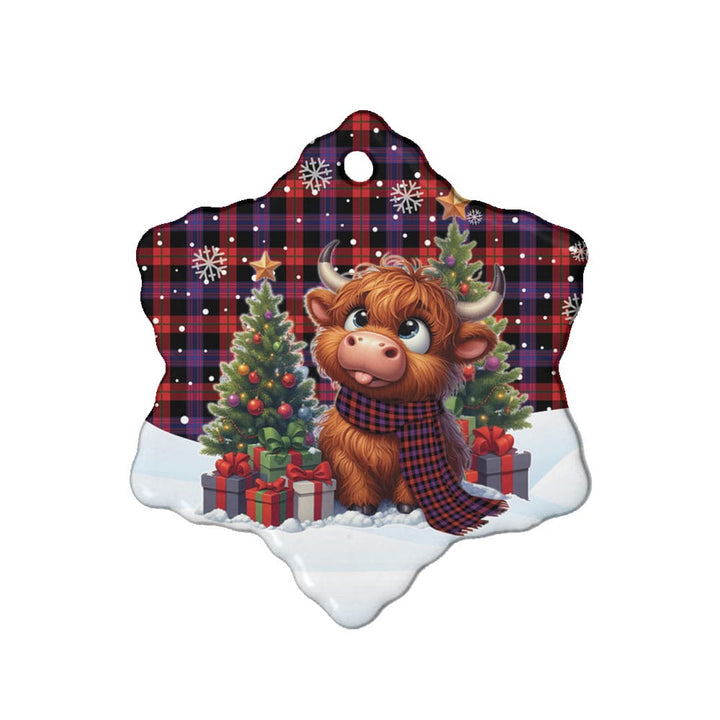 Scottish Brown Modern Clan Tartan Ceramic Ornament Cute Highland Cow Christmas Snow Flake Style Tartan Plaid
