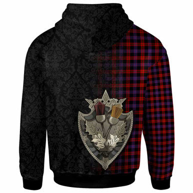Scottish Brown Modern Clan Tartan Hoodie - Half Thistle Flowers Celtic Design Back Side Tartan Plaid