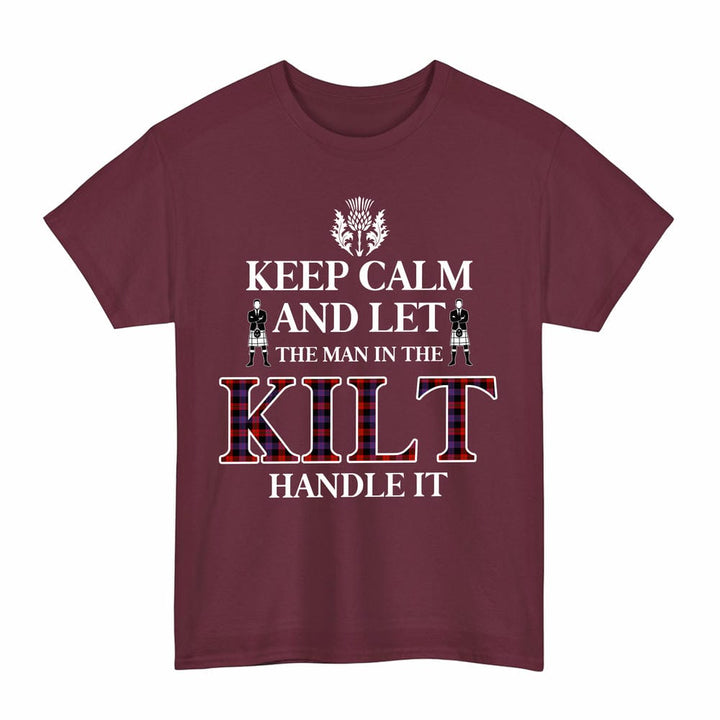 Scottish Brown Modern Clan Tartan T-Shirt - Keep Calm Tartan Plaid Maroon Color
