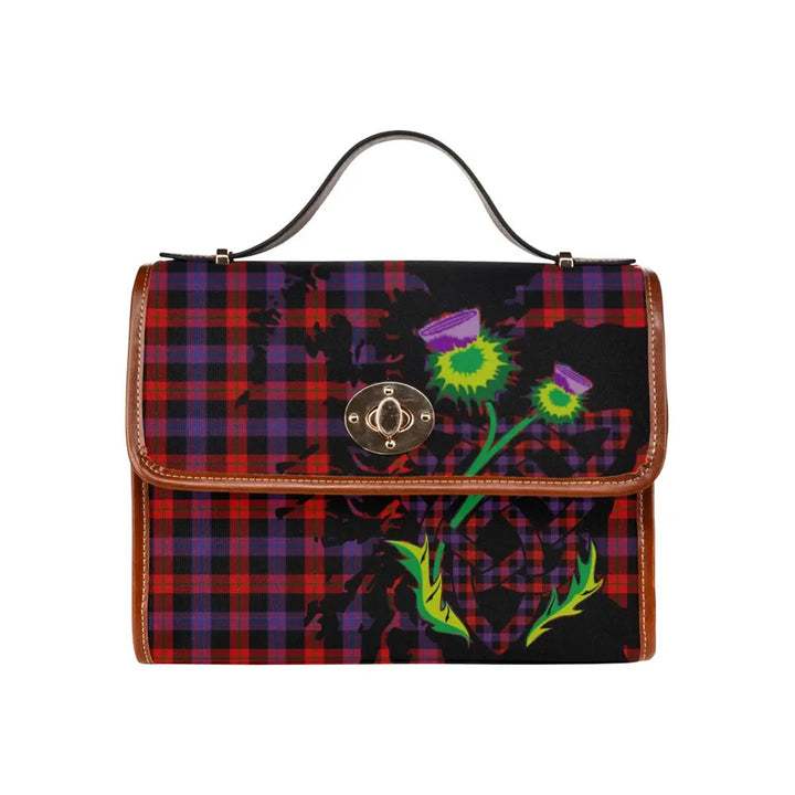 Scottish Brown Modern Clan Tartan Waterproof Canvas Bag With Thistle Tartan Plaid 1