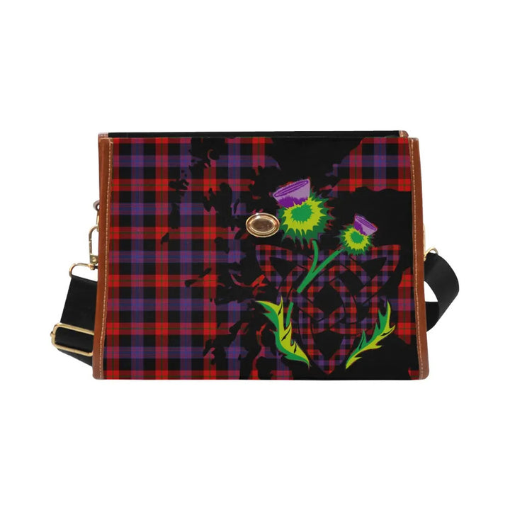 Scottish Brown Modern Clan Tartan Waterproof Canvas Bag With Thistle Tartan Plaid 2