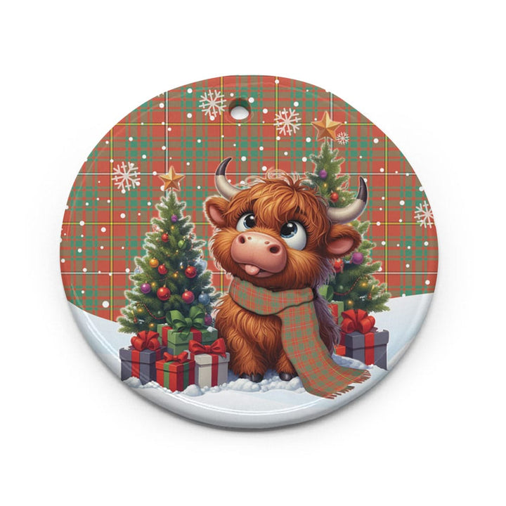 Scottish Bruce Ancient Clan Tartan Ceramic Ornament Cute Highland Cow Christmas Circle Style Tartan Plaid