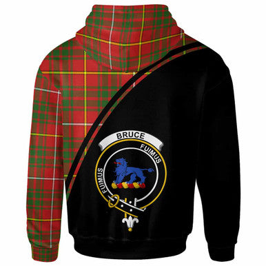 Scottish Bruce Clan Crest Tartan Curve Hoodie Back Side Tartan Plaid