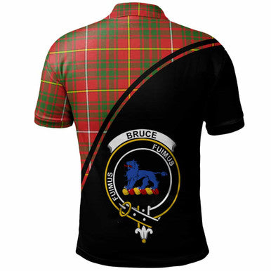 Scottish Bruce Clan Crest Tartan Curve Polo Shirt Back Side Tartan Plaid