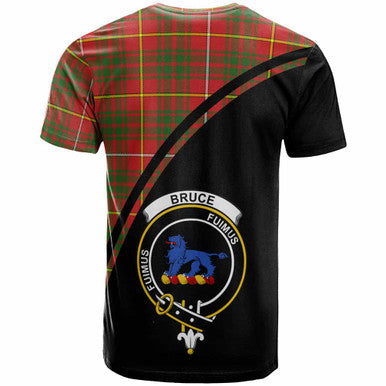 Scottish Bruce Clan Crest Tartan Curve T-Shirt Back Side Tartan Plaid
