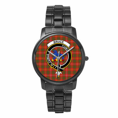 Scottish Bruce Clan Crest Tartan Folding Clasp Steel Quartz Watches Tartan Plaid Black 1