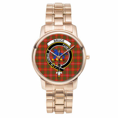 Scottish Bruce Clan Crest Tartan Folding Clasp Steel Quartz Watches Tartan Plaid Rose Gold 1