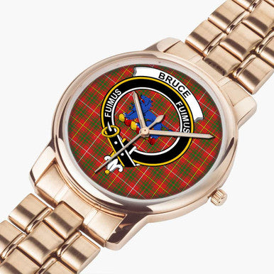 Scottish Bruce Clan Crest Tartan Folding Clasp Steel Quartz Watches Tartan Plaid Rose Gold 2