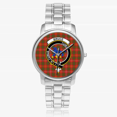 Scottish Bruce Clan Crest Tartan Folding Clasp Steel Quartz Watches Tartan Plaid Silver 1