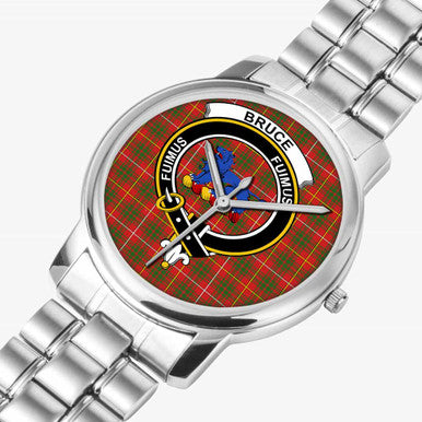 Scottish Bruce Clan Crest Tartan Folding Clasp Steel Quartz Watches Tartan Plaid Silver 2