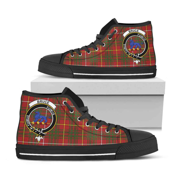 Scottish Bruce Clan Crest Tartan High Top Shoes Black Sole Tartan Plaid