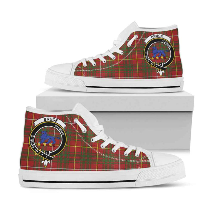 Scottish Bruce Clan Crest Tartan High Top Shoes White Sole Tartan Plaid