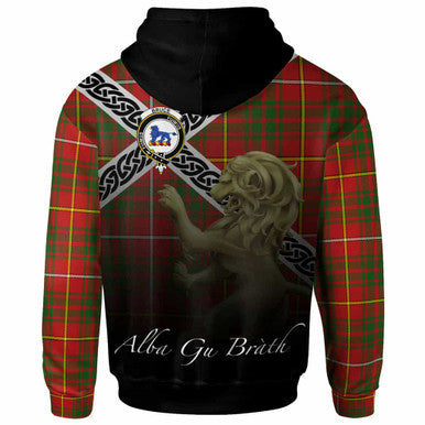 Scottish Bruce Clan Crest Tartan Hoodie - Scotland Lion Back Side Tartan Plaid