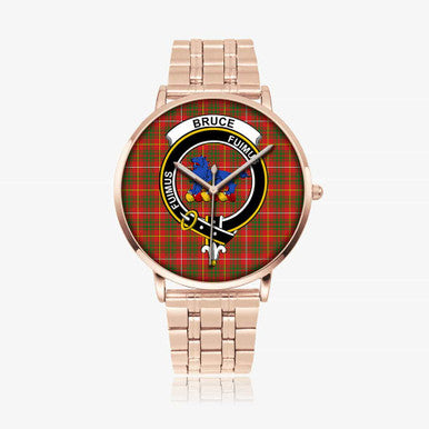Scottish Bruce Clan Crest Tartan Instafamous Steel Quartz Watches Tartan Plaid Rose Gold 1