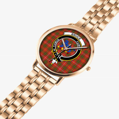 Scottish Bruce Clan Crest Tartan Instafamous Steel Quartz Watches Tartan Plaid Rose Gold 2